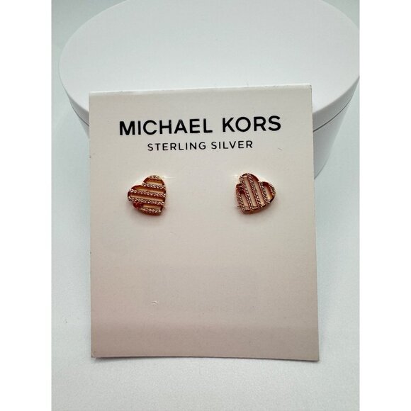 MICHAEL KORS Sterling Silver Open Heart Stud Earrings in Rose Gold  NWT - Picture 1 of 6